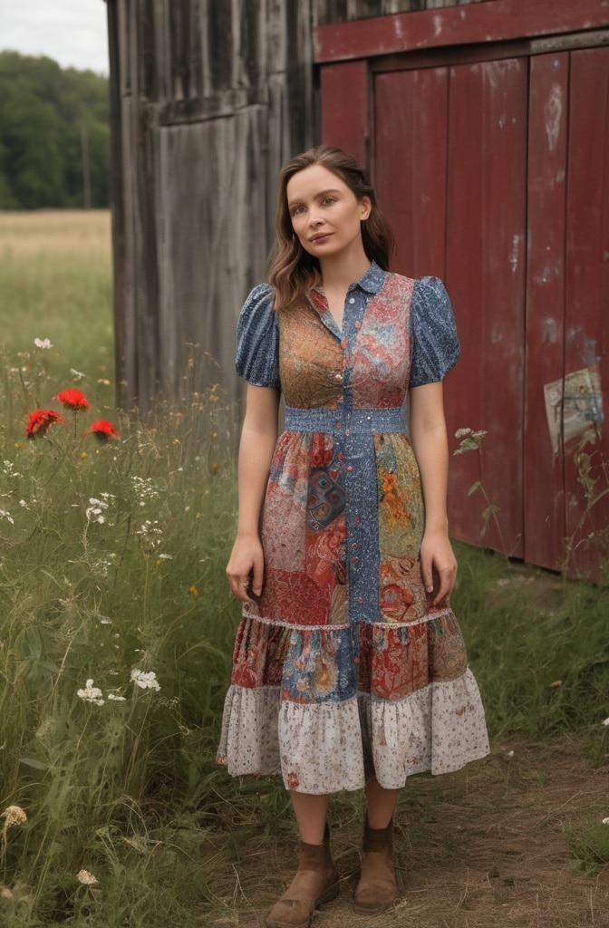 Patchwork Dress & Western Boots