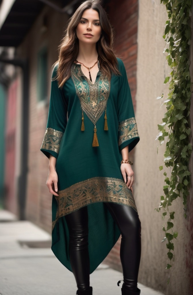 Embroidered Tunic & Leather Leggings