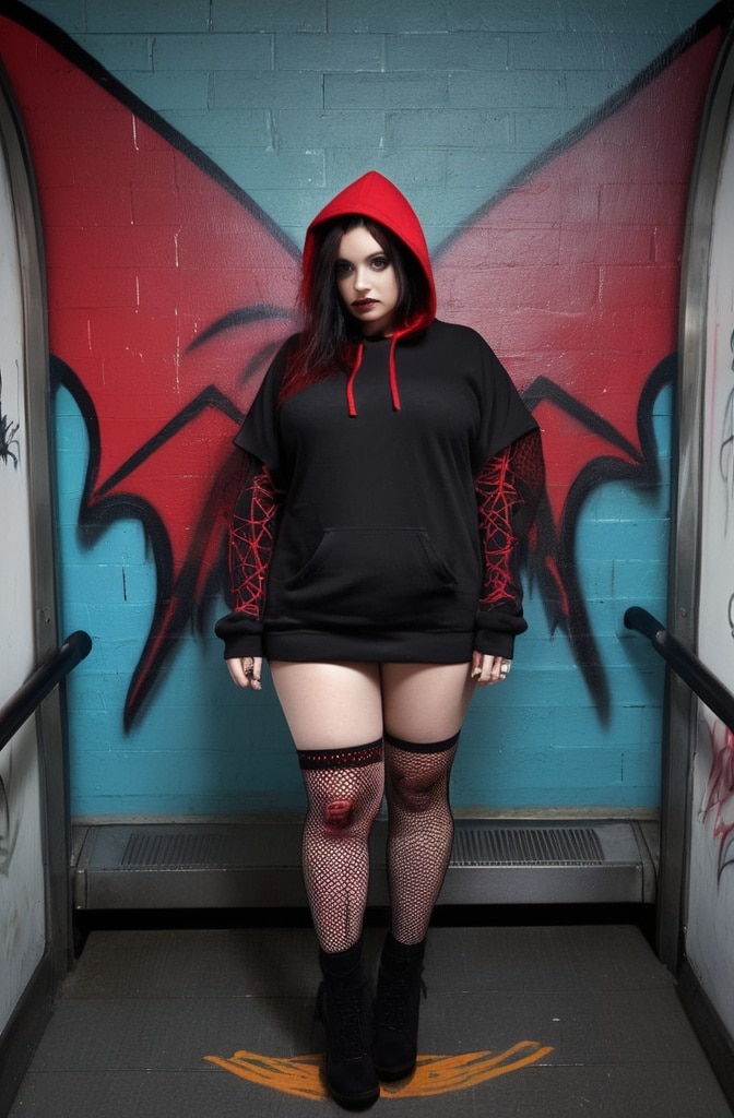 Oversized Hoodie and Fishnets
