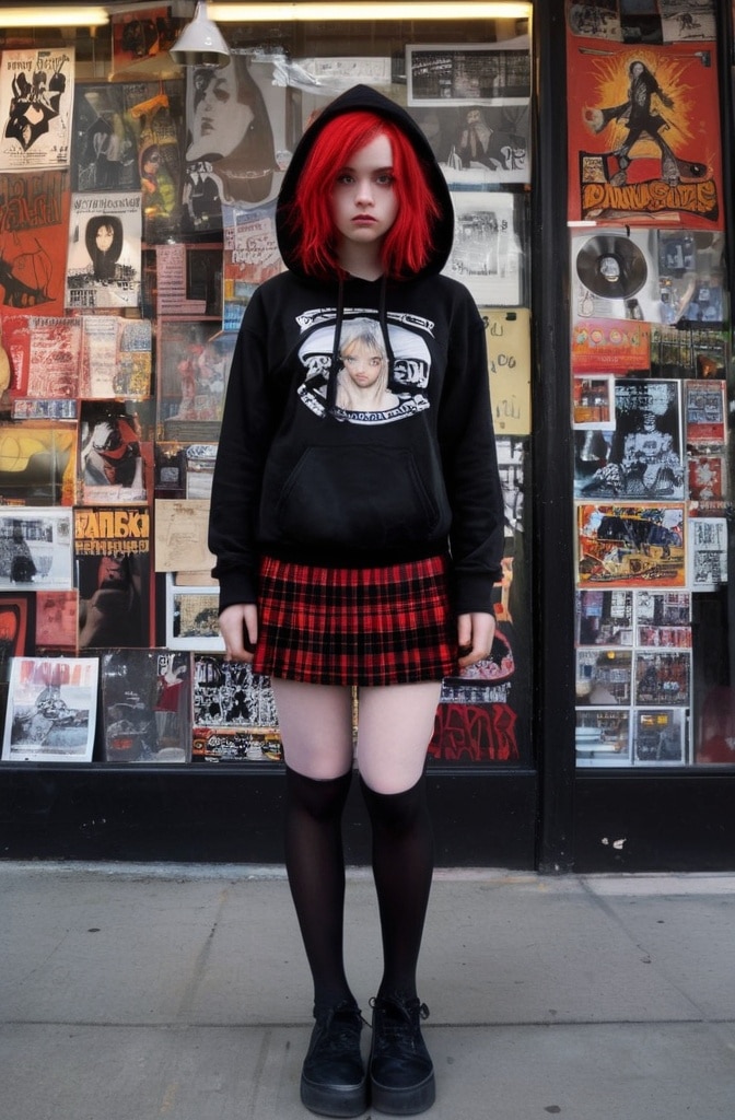 Plaid Skirt and Graphic Hoodie